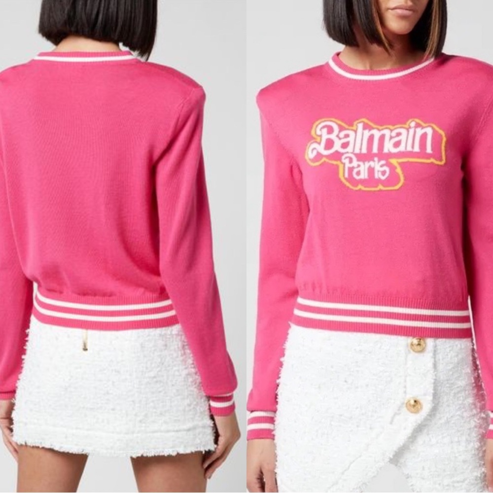 Balmain Barbie Cropped Logo Sweater